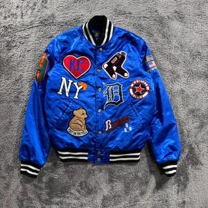 Stall & Dean Negro Leagues Baseball Varsity Jacket Blue Satin Mens XL NY Yankees